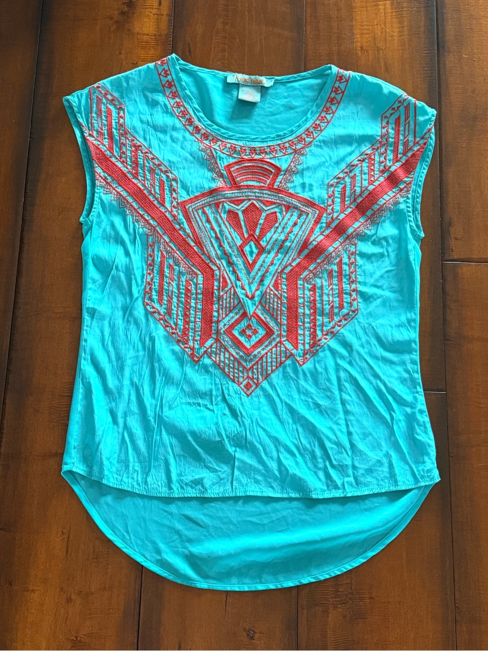 Flying Tomato Turquoise Tank Top with Coral Embroidery